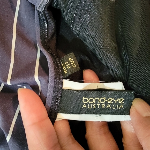 Bond-Eye Australia Tankini Sz 10 Gray/White Stripe Wired Bra Pleated Beach - Picture 6 of 9